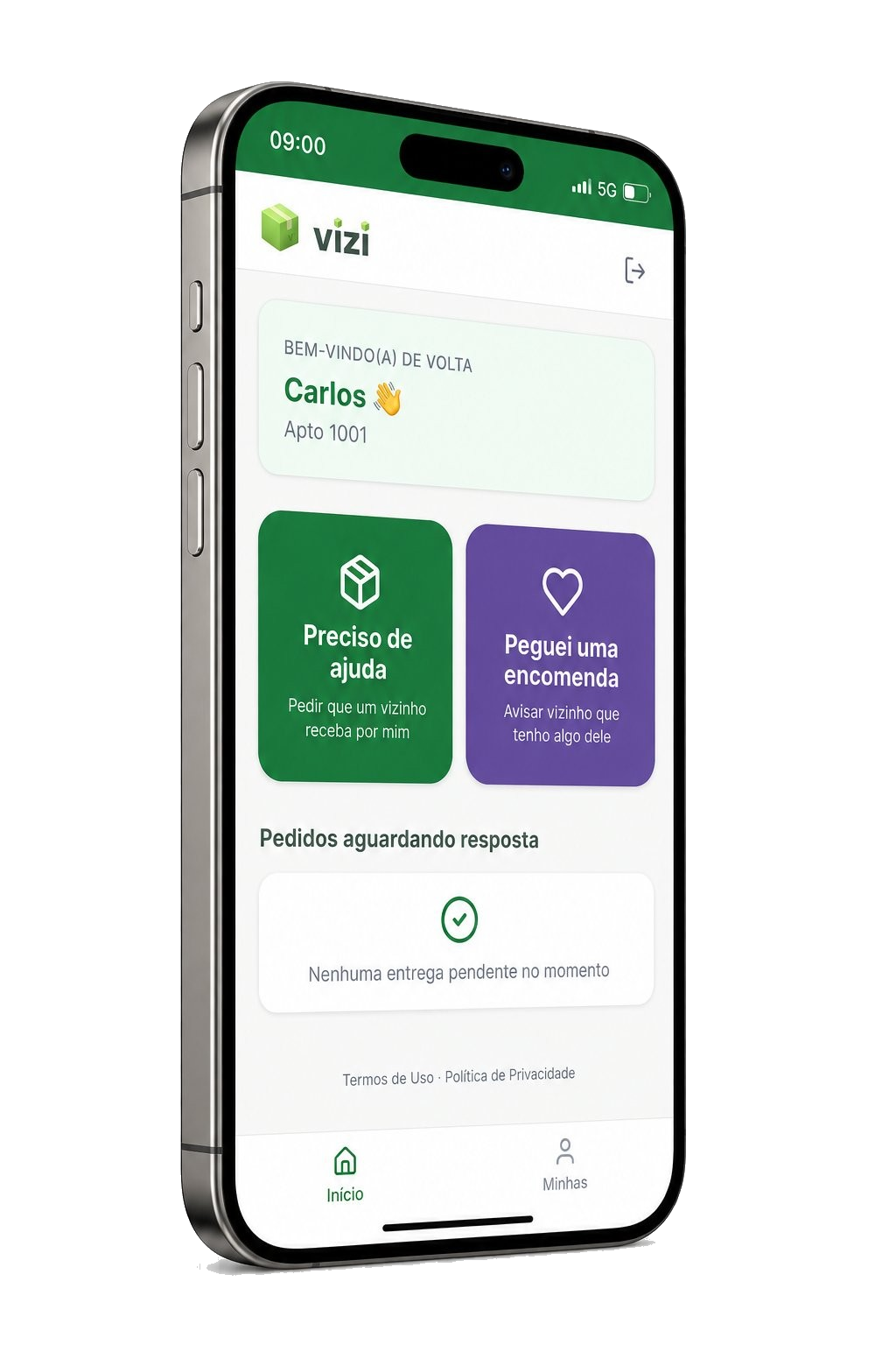 Mockup do app Vizi em um iPhone